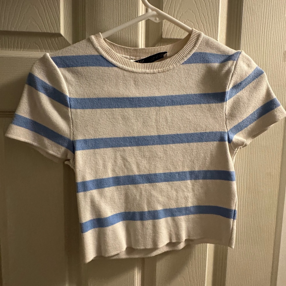 Zara Blue and White Striped Crop Top